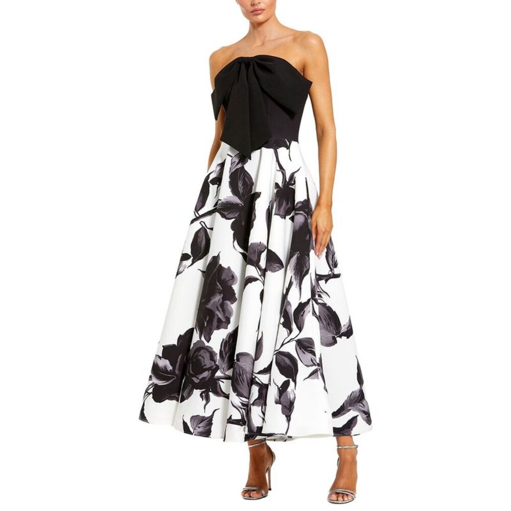 Mac Duggal Womens Printed Midi Dress, Black